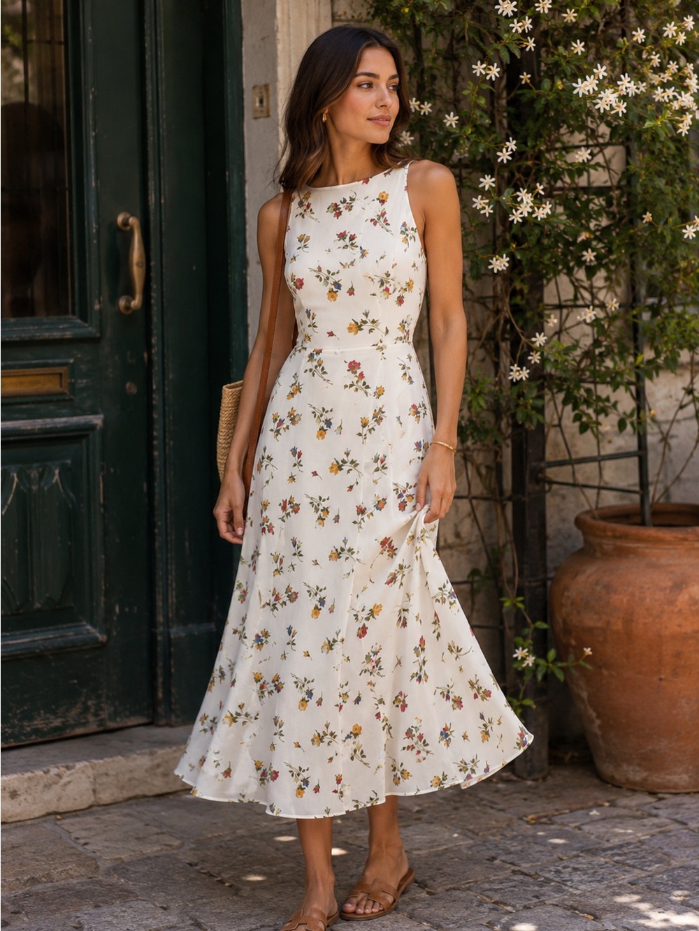 Reformation Harleen Midi Dress Ivory Wildflower Open Back Size 12‎